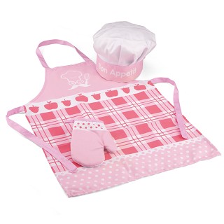 Kookschort met koksmuts en ovenwant - roze